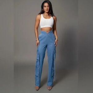 JLUXLABEL MEDIUM WASH JACINDA DENIM UTILITY PANTS